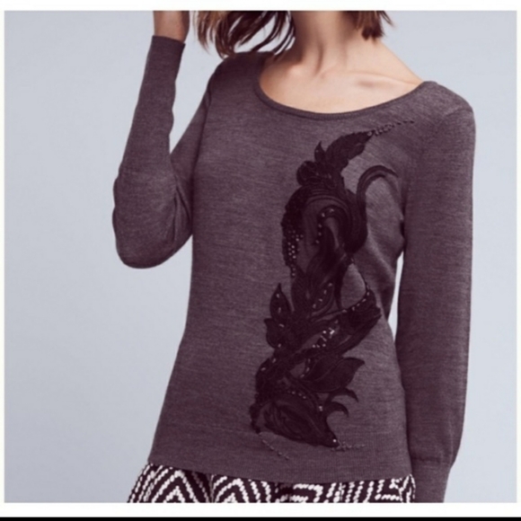 Anthro ANGEL of the NORTH gray sweater floral M - Picture 10 of 14